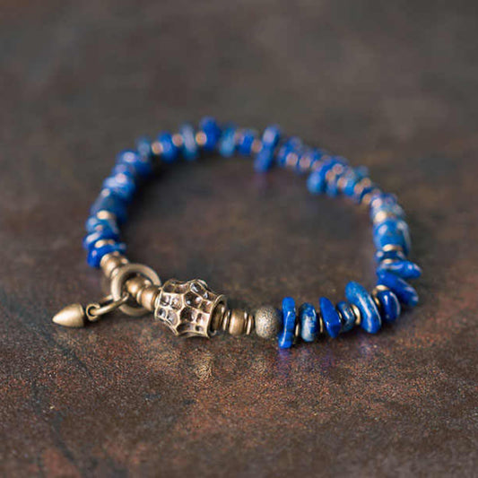 Buddhist Blessing Vintage Irregular Shape Design Lazurite Positive Bracelet