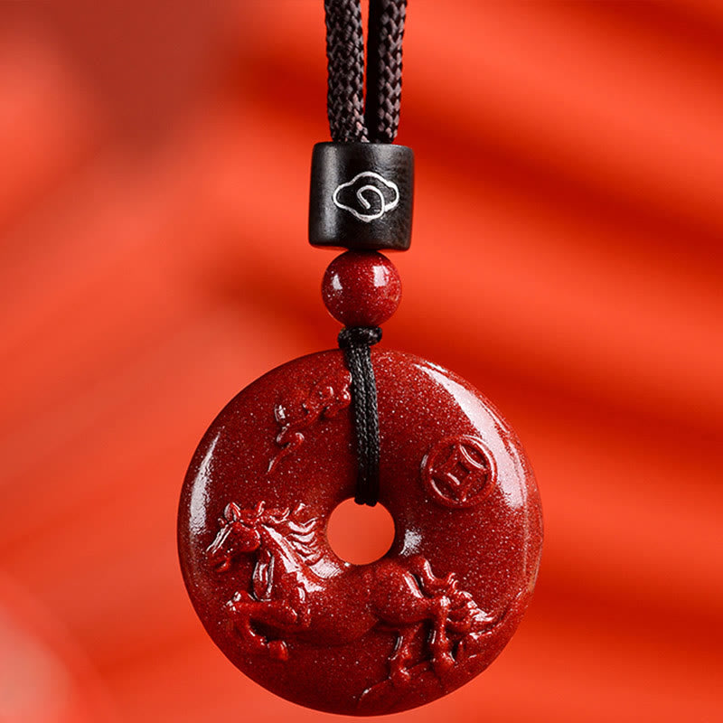 Buddhist Blessing Chinese Zodiac Cinnabar Peace Buckle Calm Necklace Pendant