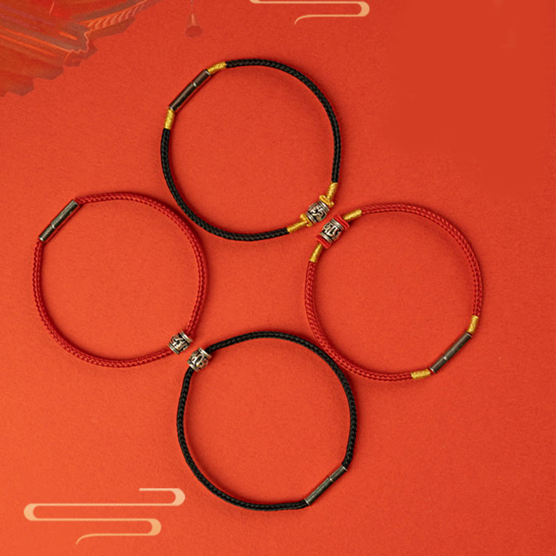 Buddhist Blessing Red String Black String Six True Words 925 Sterling Silver Peace Bracelet