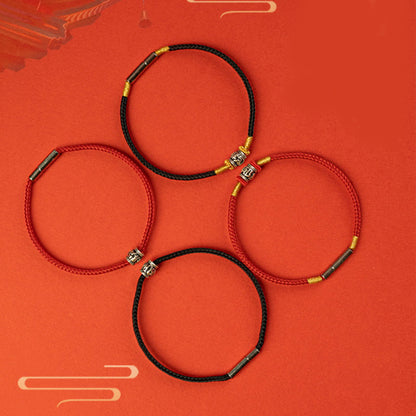 Buddhist Blessing Red String Black String Six True Words 925 Sterling Silver Peace Bracelet