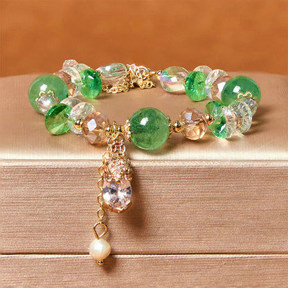 Buddhist Blessing Natural Citrine Green Strawberry Quartz PiXiu Prosperity Bracelet