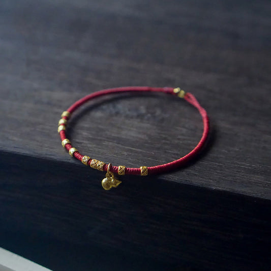 Buddhist Blessing 999 Gold Small Gourd Charm Handmade Luck Strength Rope Bracelet