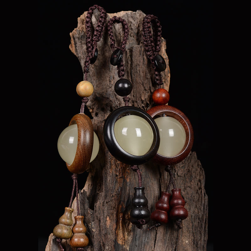 Buddhist Blessing Red Sandalwood Ebony Wood Green Sandalwood Luminous Lucky Bead Gourd Peace Key Chain