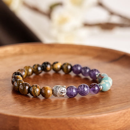 Buddhist Blessing Natural Black Onyx White Stone Green Aventurine Tiger Eye Agate Mixed Color Buddhist Blessing  Head Protection Bracelet