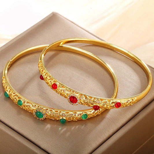 Buddhist Blessing Vine Design Alloy Zircon Luck Bracelet Bangle