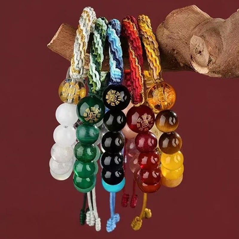 Buddhist Blessing Five Elements Various Crystal Agate Wealth Reincarnation Knot Braid Bracelet