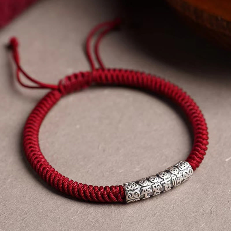Buddhist Blessing Handmade 999 Sterling Silver Peace and Good Fortune Om Mani Padme Hum Luck Rope Bracelet