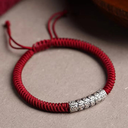 Buddhist Blessing Handmade 999 Sterling Silver Peace and Good Fortune Om Mani Padme Hum Luck Rope Bracelet