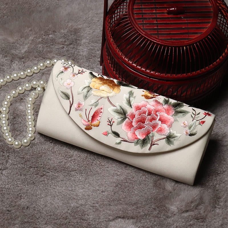 Buddhist Blessing Peony Tulip Su Embroidery Wedding Shopping Purse Handbag Crossbody Bag