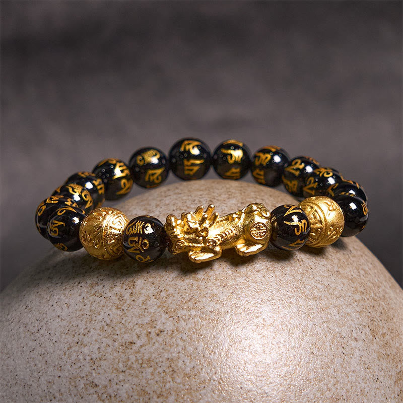 Buddhist Blessing FengShui PiXiu Obsidian Wealth Bracelet