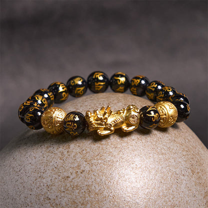 Buddhist Blessing FengShui PiXiu Obsidian Wealth Bracelet