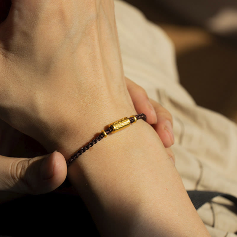 Buddhist Blessing 999 Gold Good Luck Amulet Carved Design Handmade Strength Braided Rope Bracelet