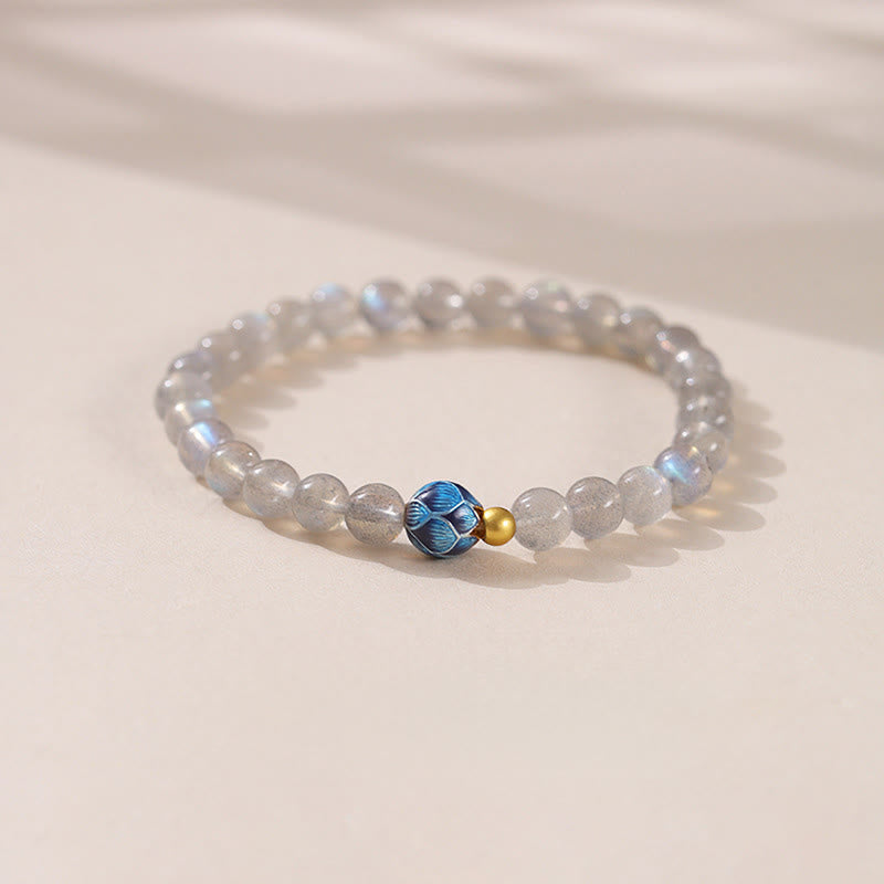Buddhist Blessing Natural Moonstone Lotus Love Charming Bracelet