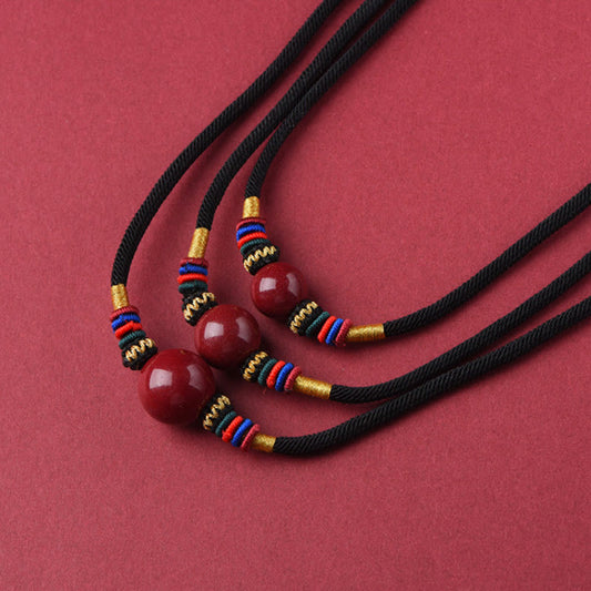 Buddhist Blessing Cinnabar Lucky Bead Keep Away Evil Spirits Necklace Pendant