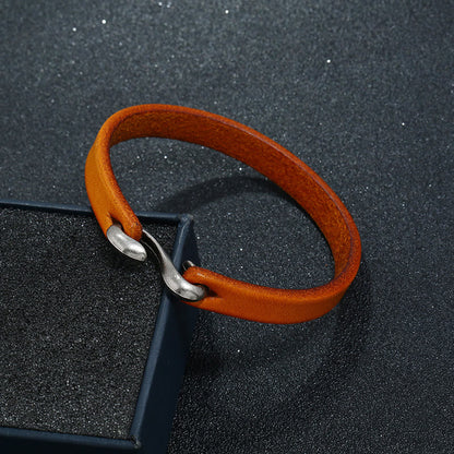 Buddhist Blessing Vintage Leather Plain Strength Buckle Bracelet