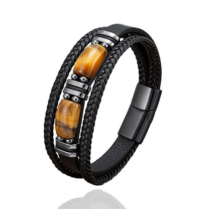 Buddhist Blessing Tiger Eye Stone Courage Willpower Multi-layer Leather Bracelet