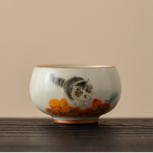 Buddhist Blessing Cute Persimmon Cat Teacup Kung Fu Tea Cup