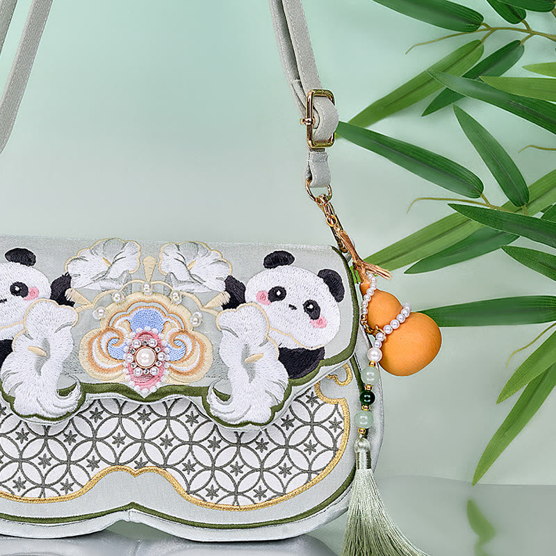 Buddhist Blessing Panda Flowers Gourd Pendant Shoulder Bag Crossbody Bag