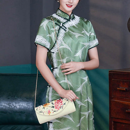 Buddhist Blessing Peony Tulip Su Embroidery Wedding Shopping Purse Handbag Crossbody Bag