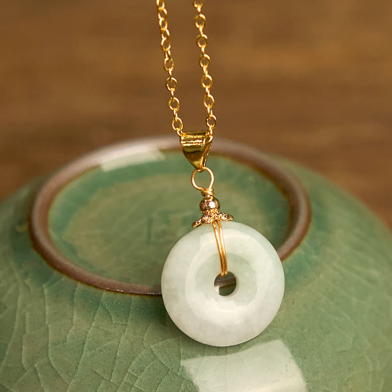 Buddhist Blessing Jade Peace Buckle Necklace Luck Pendant