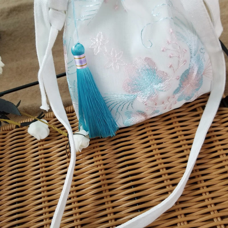 Buddhist Blessing Embroidered Flowers Cherry Blossoms Vine Canvas Crossbody Bag Shoulder Bag