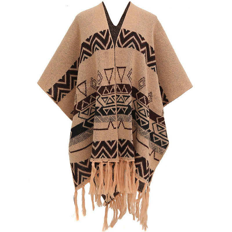 Buddhist BlessingTibetan Wave Stripe Geometry Tassels Shawl Fall Winter Cozy Scarf Wrap