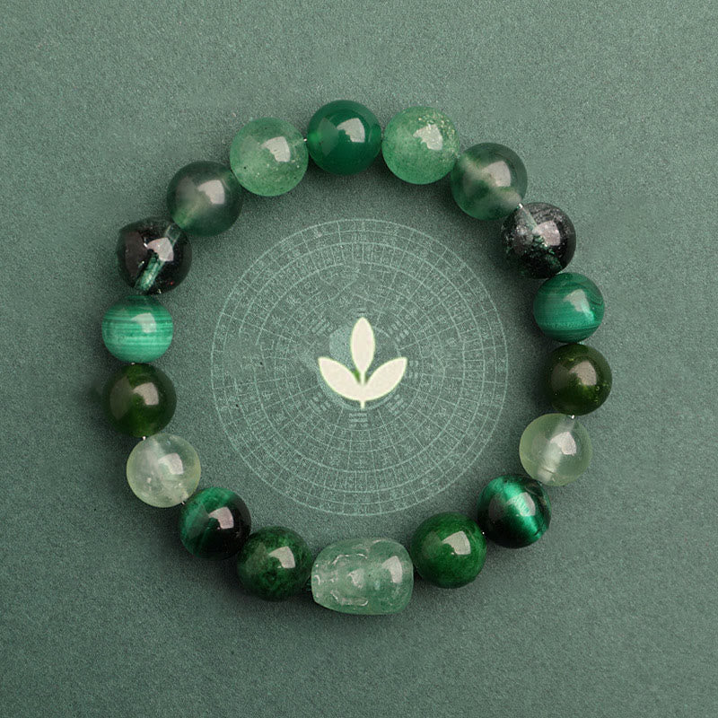 Buddhist Blessing Five Elements Various Agate Crystal Green Strawberry Quartz Moss Agate Green Phantom Luck Bracelet