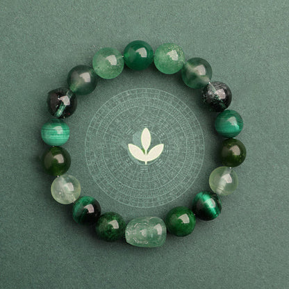 Buddhist Blessing Five Elements Various Agate Crystal Green Strawberry Quartz Moss Agate Green Phantom Luck Bracelet