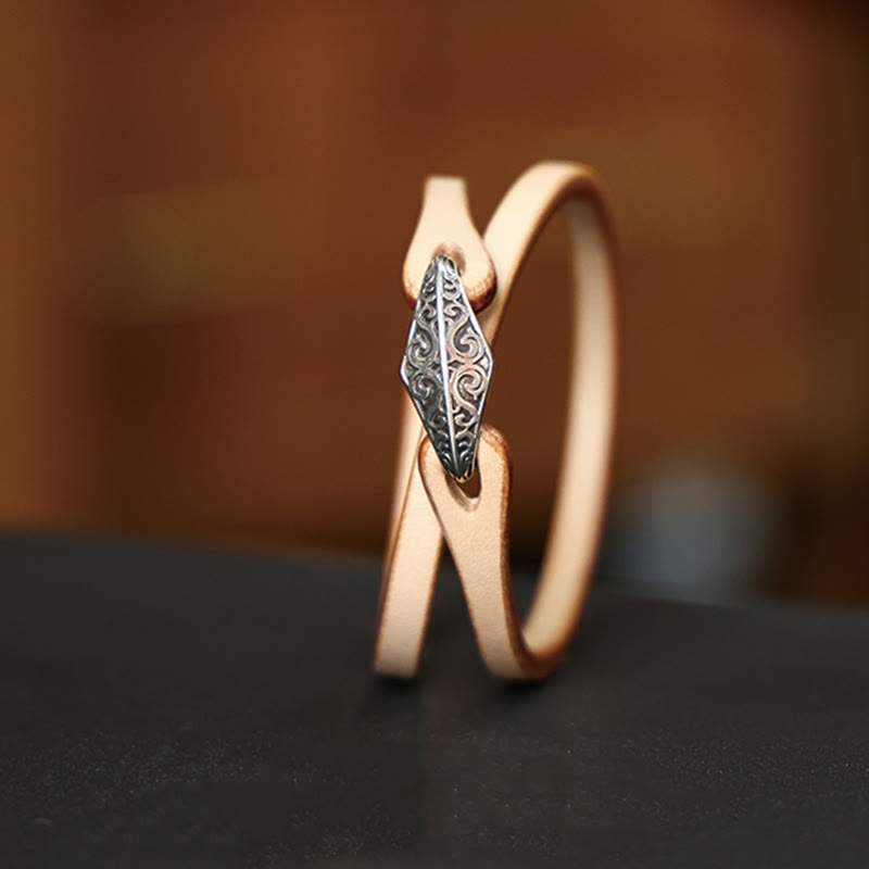 Buddhist Blessing 925 Sterling Silver Leather Multi-turn Protection Bracelet