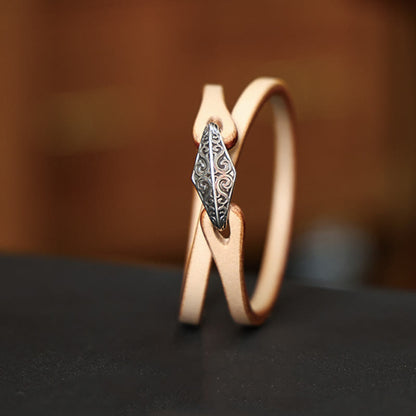 Buddhist Blessing 925 Sterling Silver Leather Multi-turn Protection Bracelet