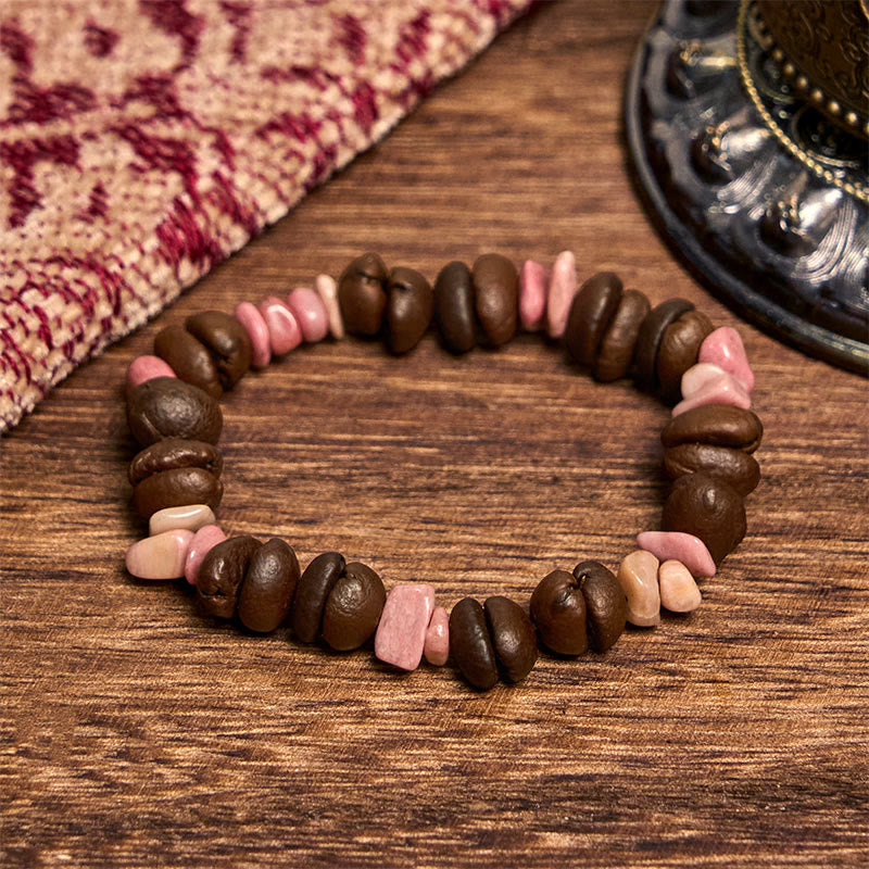 Buddhist Blessing Handmade Natural Coffee Beans Amethyst Citrine Amazonite Irregular Crystal Bracelet