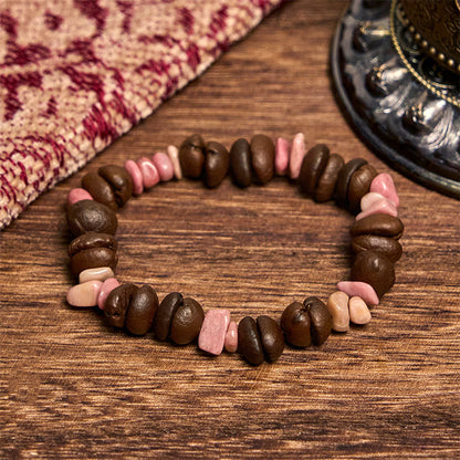 Buddhist Blessing Handmade Natural Coffee Beans Amethyst Citrine Amazonite Irregular Crystal Bracelet
