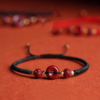 Buddhist Blessing Handmade Cinnabar Peace Buckle Lotus Calm Blessing Braided Rope Bracelet