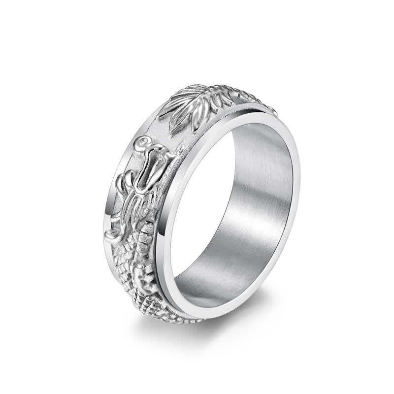 Buddhist Blessing Dragon Titanium Steel Stimulation Rotatable Ring
