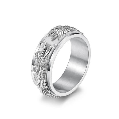 Buddhist Blessing Dragon Titanium Steel Stimulation Rotatable Ring