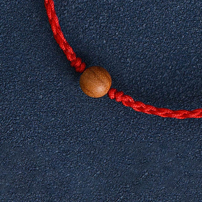 Buddhist Blessing Natural Peach Wood Bead Ward Off Evil Spirits Braided Bracelet