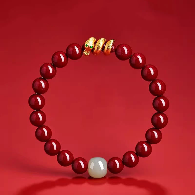 Buddhist Blessing Cinnabar Bead Hetian Jade Year Of The Snake Blessing Bracelet