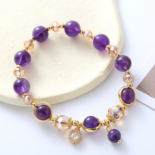 Buddhist Blessing Natural Amethyst Geometric Crystal Meditation Bracelet