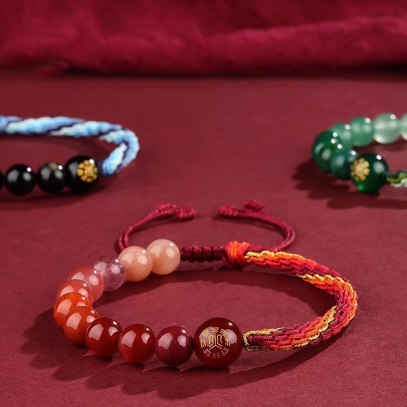 Buddhist Blessing Five Elements Various Crystal Agate Wealth Reincarnation Knot Braid Bracelet