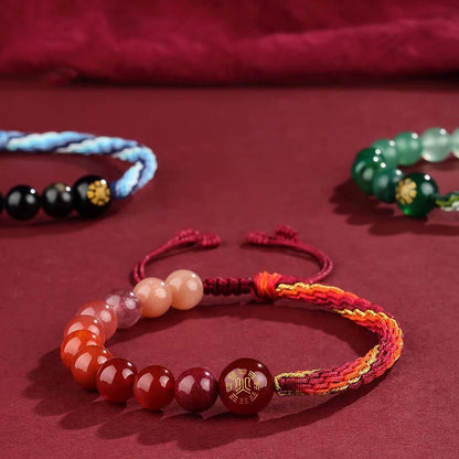 Buddhist Blessing Five Elements Various Crystal Agate Wealth Reincarnation Knot Braid Bracelet