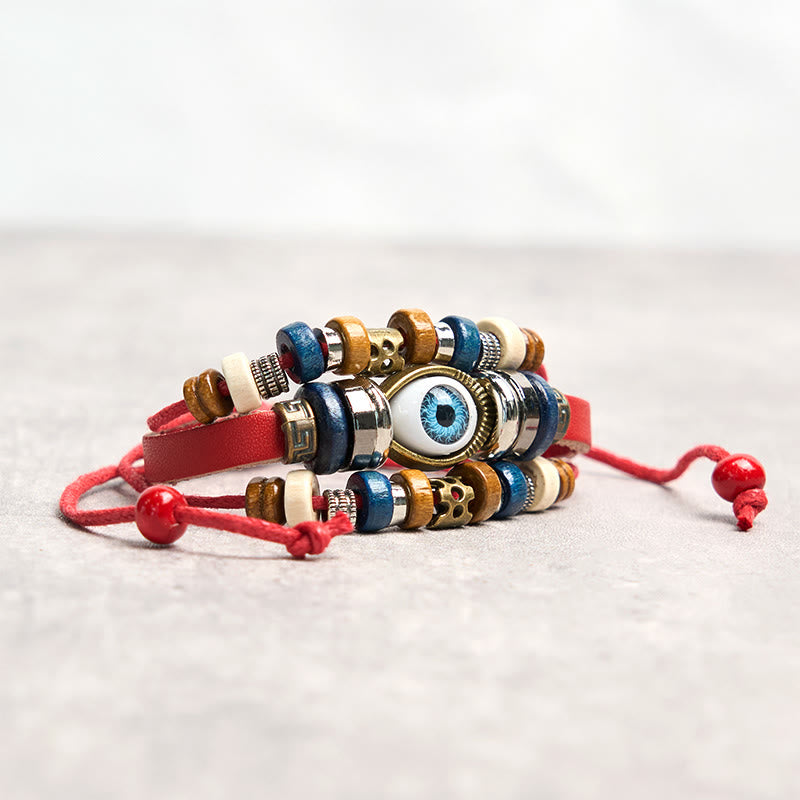 Buddhist Blessing Tibetan Evil Eye Leather Adjustable Protection Bracelet