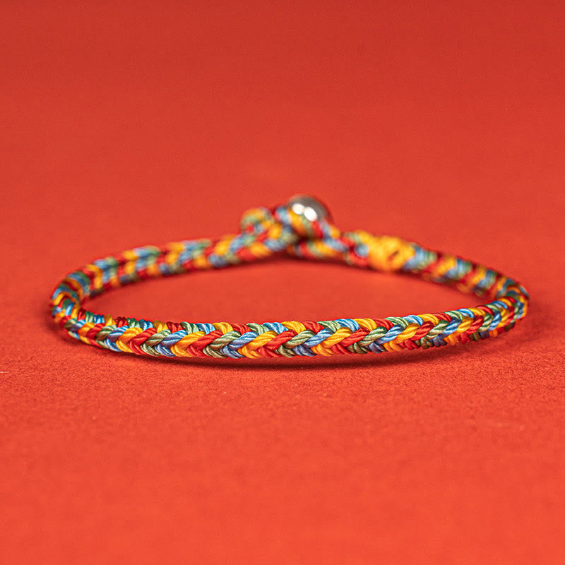 Buddhist Blessing 925 Sterling Silver Eight Thread Peace Knot Colorful Rope Luck Braided Bracelet