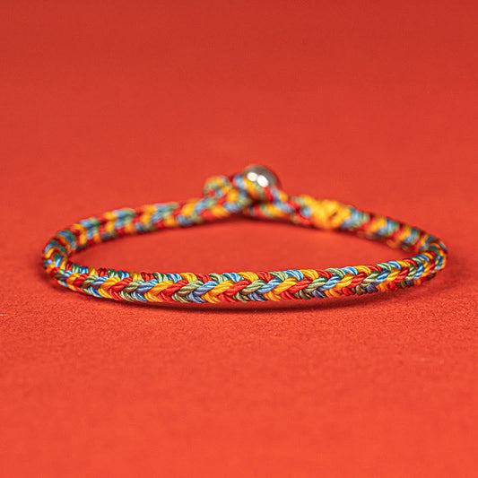 Buddhist Blessing 925 Sterling Silver Eight Thread Peace Knot Colorful Rope Luck Braided Bracelet