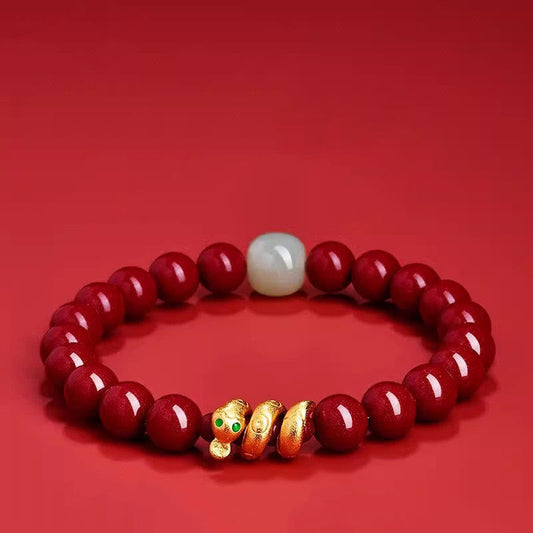 Buddhist Blessing Cinnabar Bead Hetian Jade Year Of The Snake Blessing Bracelet