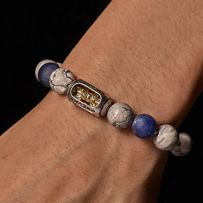 Buddhist Blessing Natural Grey Jasper Sodalite Om Mani Padme Hum Buddha Face Healing Bracelet