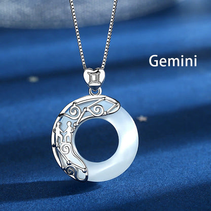 Buddhist Blessing 925 Sterling Silver 12 Constellations of the Zodiac Cat's Eye Love Support Necklace Pendant