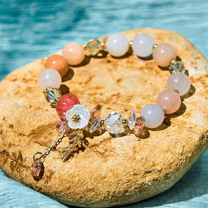 Buddhist Blessing Blue Crystal Amethyst Sun Stone Green Aventurine Healing Bracelet