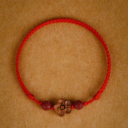Buddhist Blessing Peach Wood Small Peach Blossom Cinnabar Wealth String Bracelet Anklet