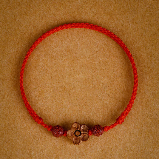 Buddhist Blessing Peach Wood Small Peach Blossom Cinnabar Wealth String Bracelet Anklet