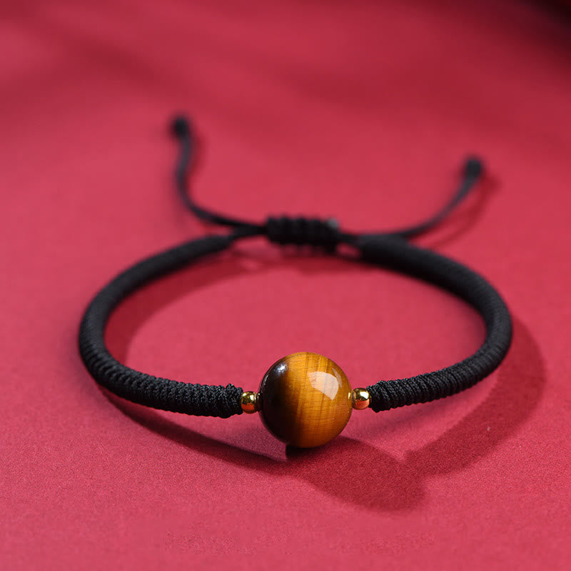 Buddhist Blessing Handmade Tiger Eye Bead Luck Protection Rope Bracelet